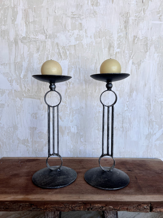Metal Art Deco Candle Holder Set