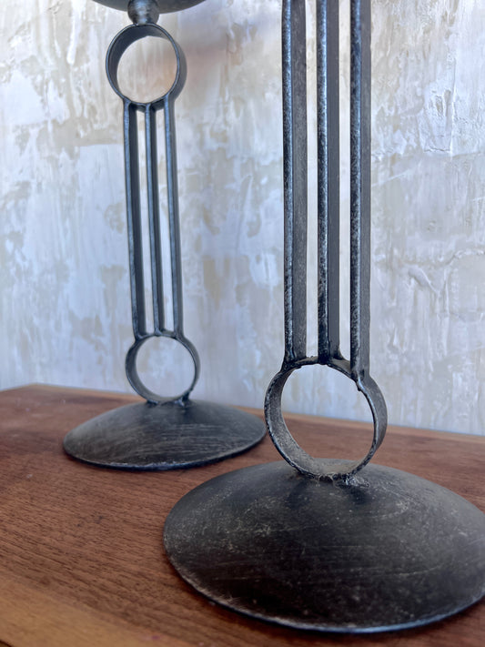 Metal Art Deco Candle Holder Set
